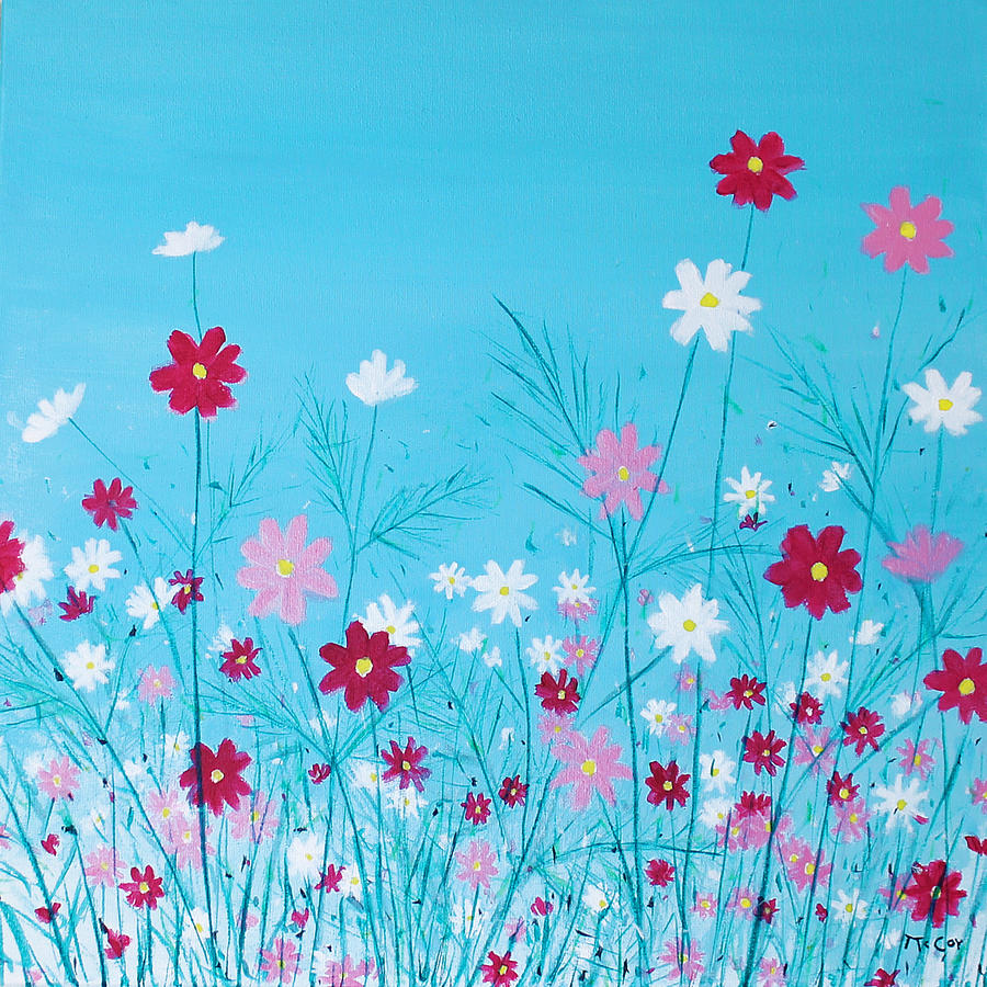 Cosmos Flowers Painting by K McCoy