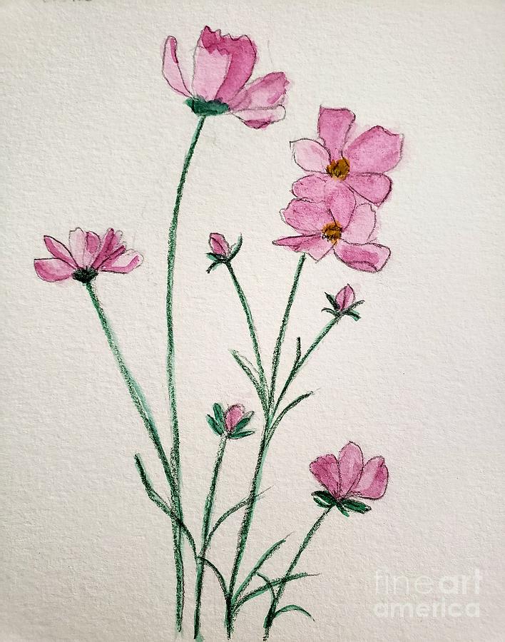 Cosmos In Deep.Pink Painting by Margaret Welsh Willowsilk