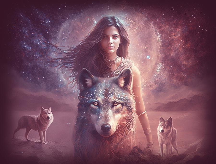 Cosmos Wolf Girl 2 Digital Art by Angie Tirado - Pixels