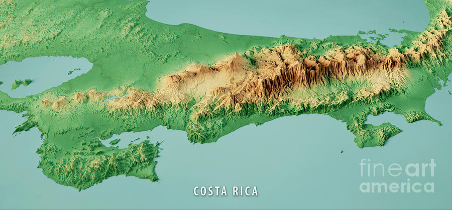 Map Digital Art - Costa Rica Topographic Map 3D View by Frank Ramspott
