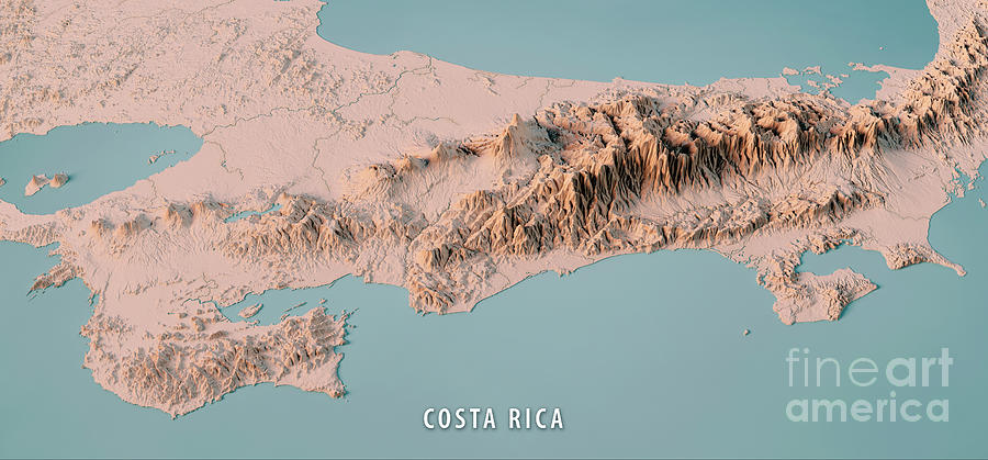 Map Digital Art - Costa Rica Topographic Map 3D View Neutral by Frank Ramspott