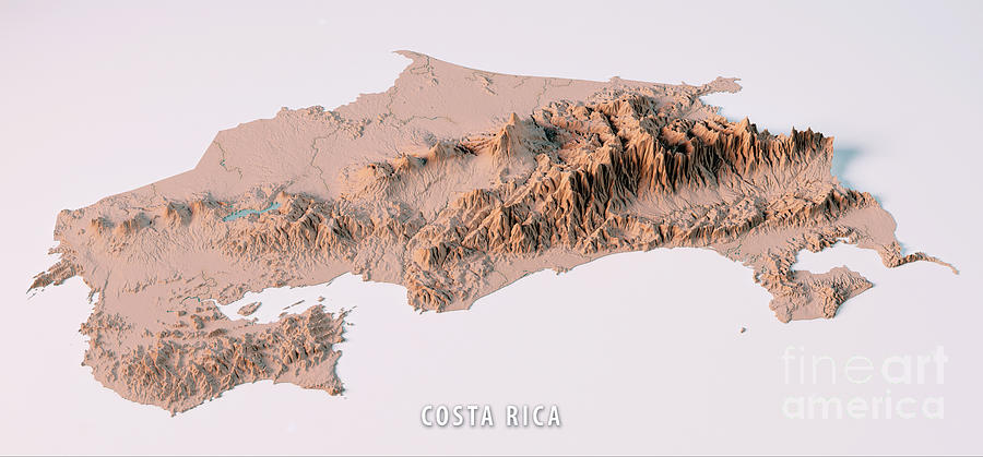 Map Digital Art - Costa Rica Topographic Map 3D View Neutral Isolated by Frank Ramspott