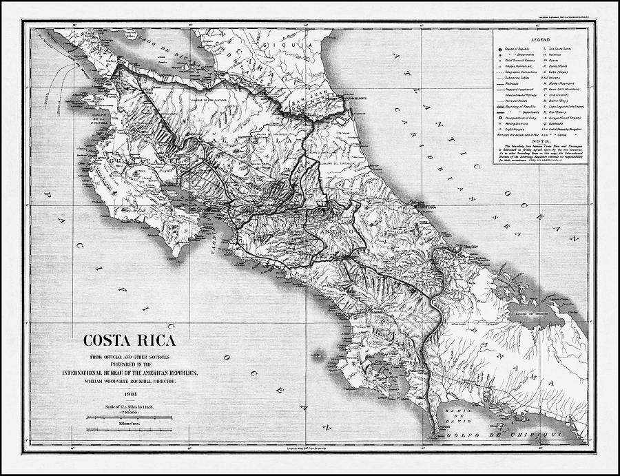 Costa Rica Vintage Map 1903 Black And White Photograph By Carol Japp   Costa Rica Vintage Map 1903 Black And White Carol Japp 