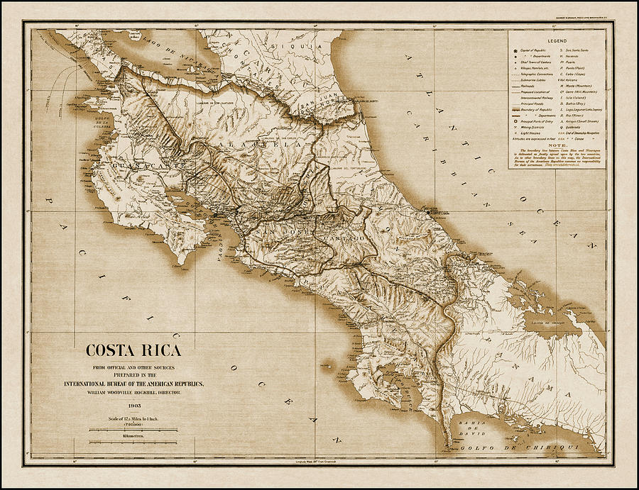 Costa Rica Vintage Map 1903 Sepia Photograph By Carol Japp Pixels 6071