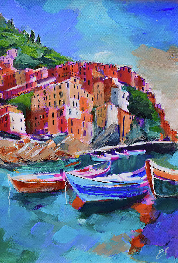 Coastal Charm - Cinque Terre  Painting by Elise Palmigiani