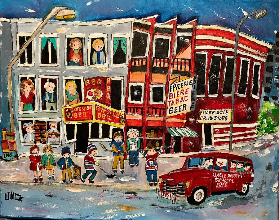 Cote St. Luc BBQ Street action Painting by Michael Litvack