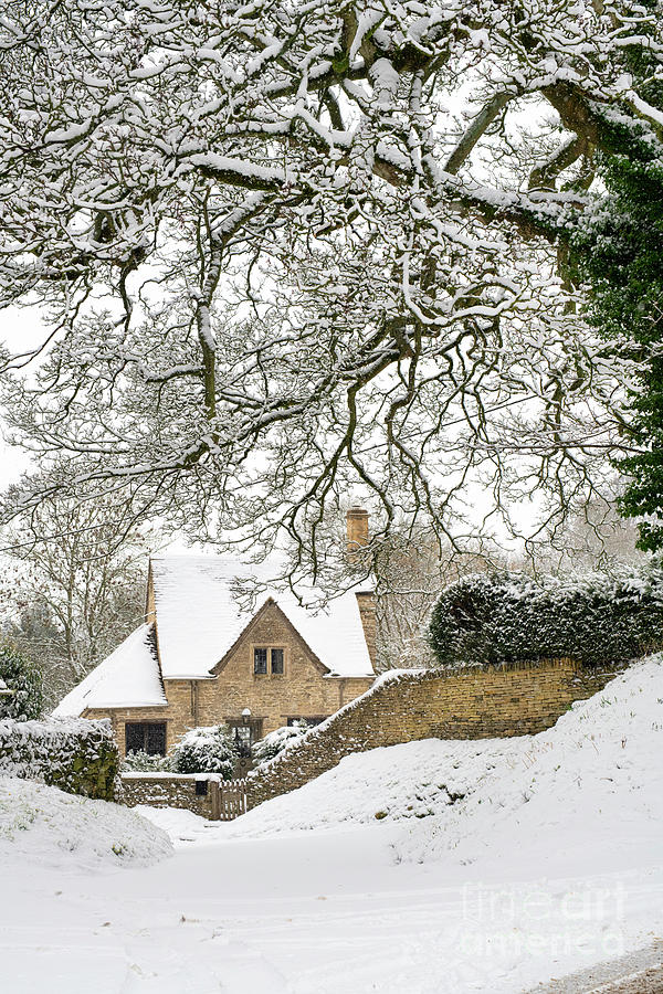Cotswold Cottage in Ablington in the Snow Photograph by Tim Gainey