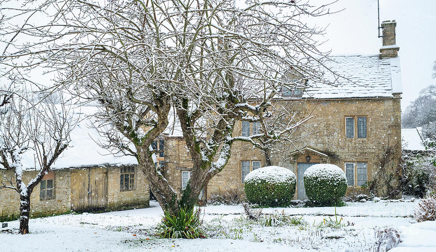 Cottage Photograph - Cotswold Cottage in Taynton in the December Snow by Tim Gainey