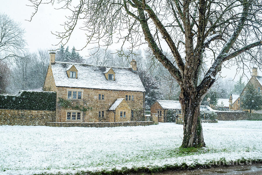 Cotswold Stone Cottage in the December Snow Wyck Rissington Photograph by Tim Gainey