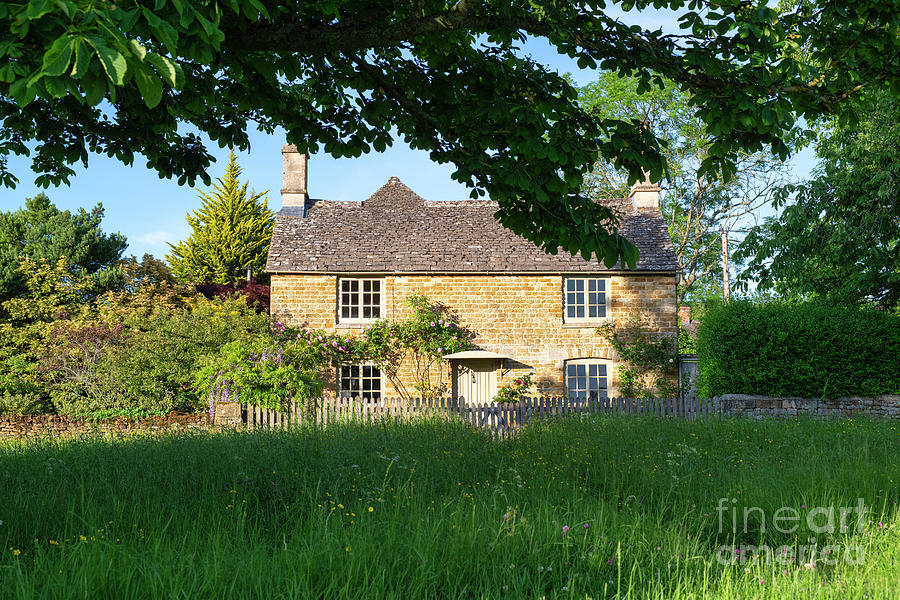 Cotswold Stone Cottage Wyck Rissington in the Evening Summer Light Photograph by Tim Gainey
