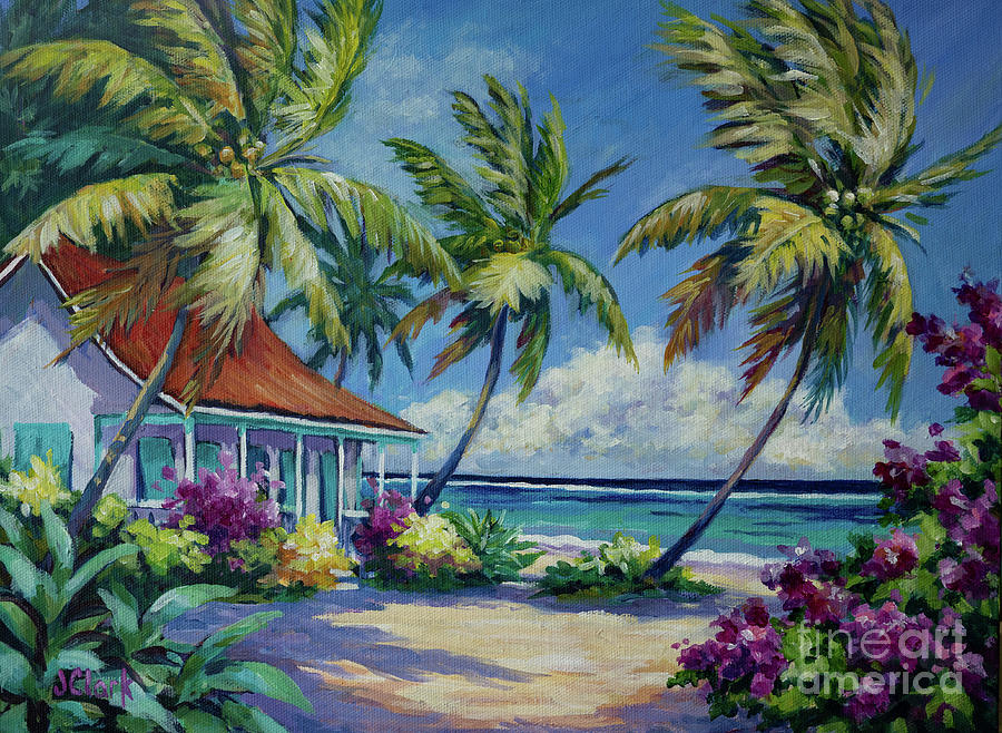 Cottage and Palm Trees Painting by John Clark