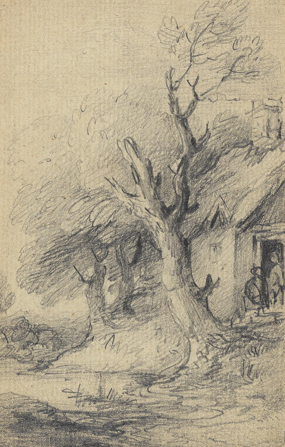 Cottage and Trees Drawing by Gainsborough Dupont