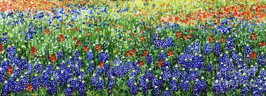 Cottage and Wildflowers - Bluebonnets Painting by Hailey E Herrera