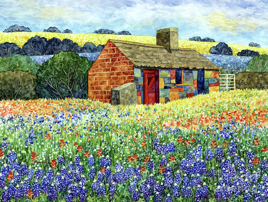 Cottage and Wildflowers-pastel colors Painting by Hailey E Herrera