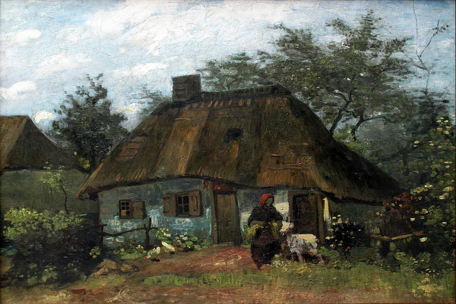 Cottage and Woman with Goat Painting by Vincent van Gogh - Fine Art America