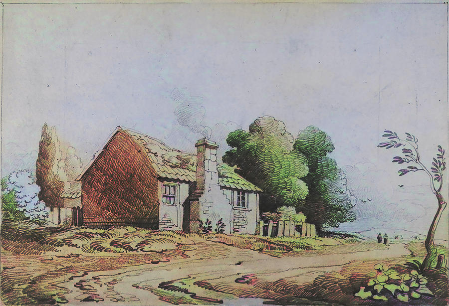 Cottage Beside Path Drawing by John Varley