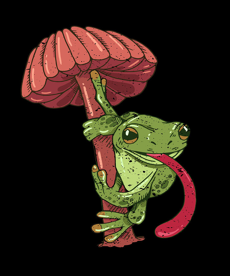 Cottage Core Frog Tongue Out On Mushroom Cute Retro Style Digital Art ...