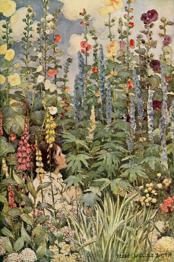 Cottage Garden from A Childs Garden of Verses 1905 Drawing by Jessie Willcox Smith
