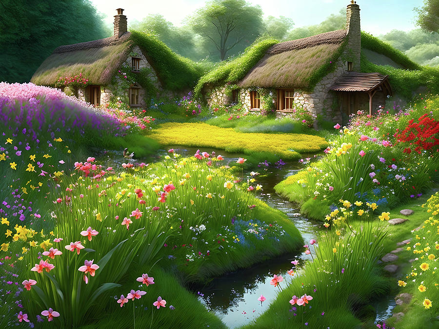 Cottage Garden, UK Digital Art by Derek Oldfield - Fine Art America