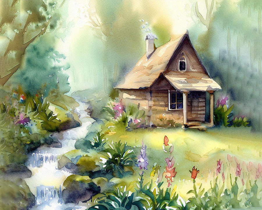 Cottage in the Woods Digital Art by Cordia Murphy