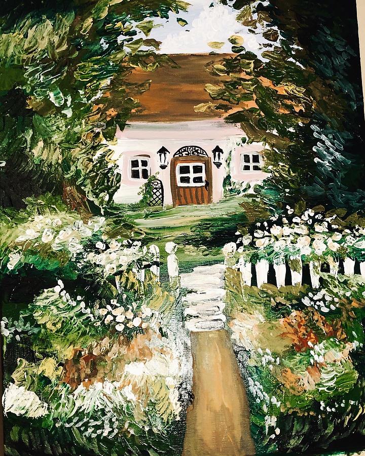 Cottage in the woods  Painting by Meredith Palmer