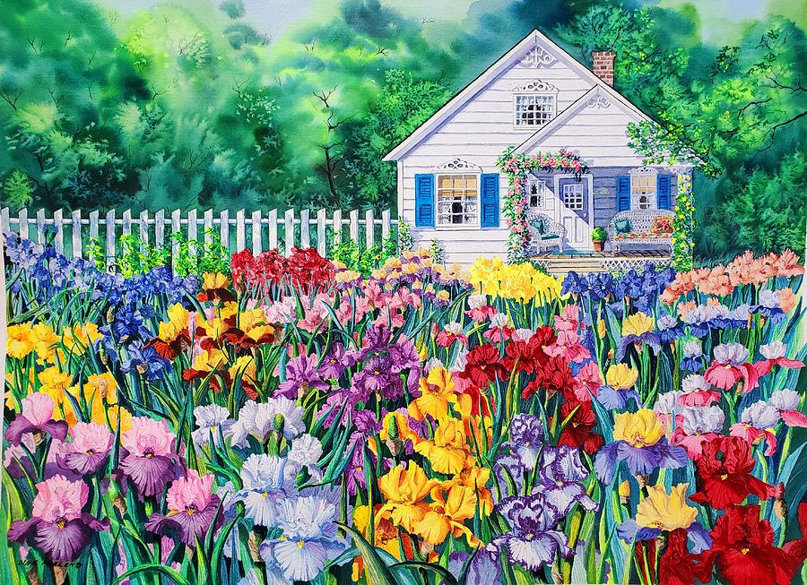 Cottage Irises Painting by Diane Phalen