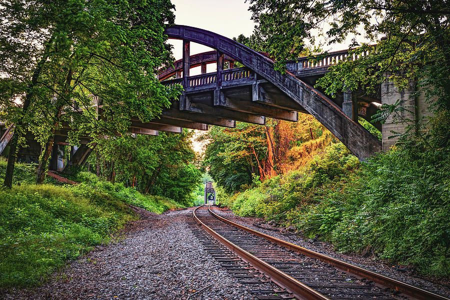 Cotter Arkansas Railroad Tracks Under The Concrete Arch Bridge Photograph by Gregory Ballos