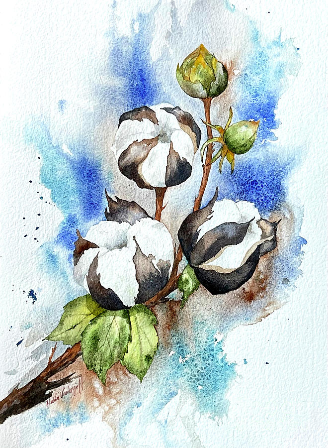 Cotton Branch Painting by Hilda Vandergriff
