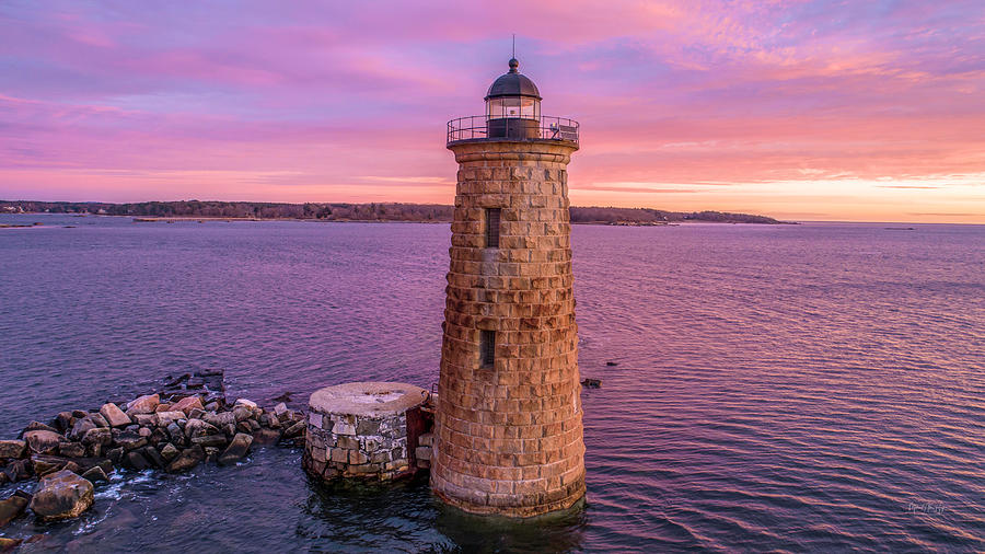 Cotton Candy Sunrise over Whaleback Lighthouse  Photograph by Veterans Aerial Media LLC