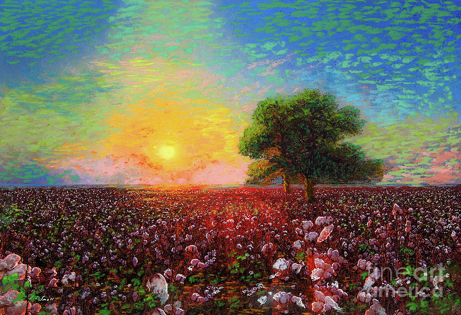 Sunset Painting - Cotton Field Sunset by Jane Small