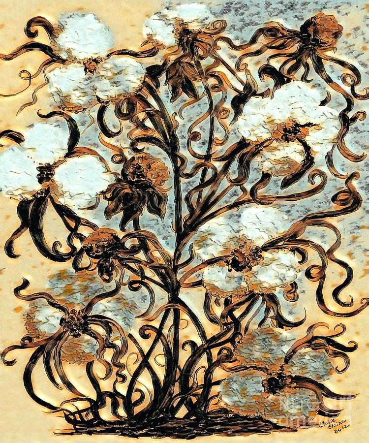 Cotton Plant Sepia Tones Painting by Eloise Schneider Mote
