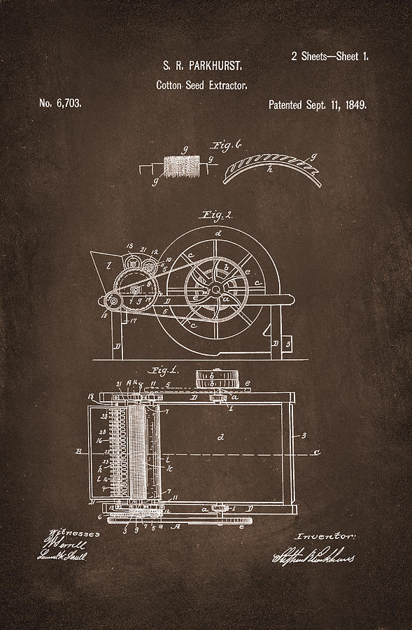 Cotton Seed Extractor Patent 1c Mixed Media by Brian Reaves - Fine Art ...