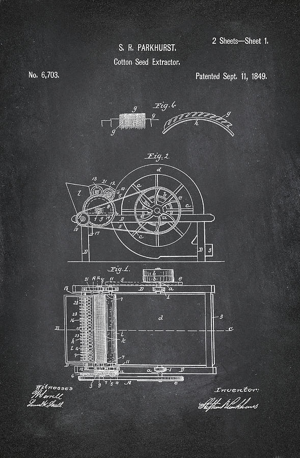 Cotton Seed Extractor Patent 1d Mixed Media by Brian Reaves - Fine Art ...