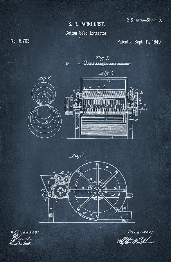 Cotton Seed Extractor Patent 1j Mixed Media by Brian Reaves - Fine Art ...