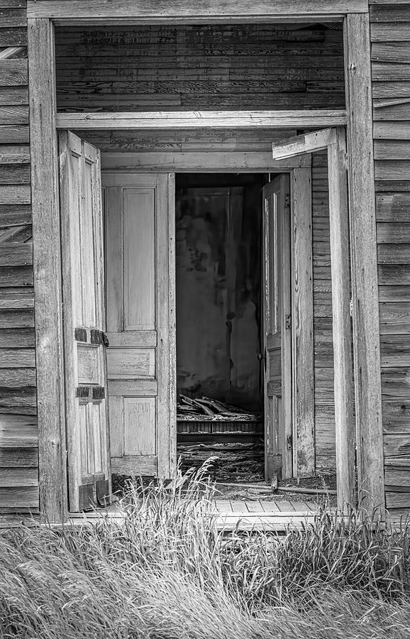 Cottonwood Photograph - Cottonwood South Dakota Church Door BW by Joan Carroll