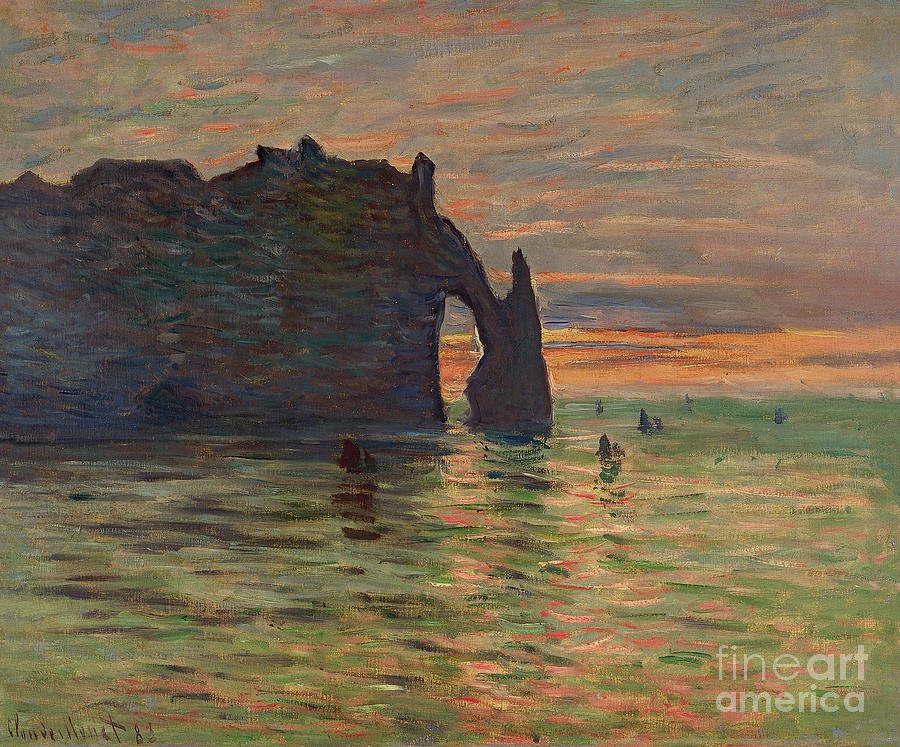 Coucher de soleil a Etretat, 1883 Painting by Claude Monet