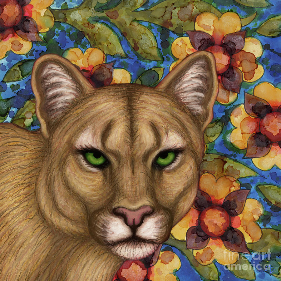 Cougar Floral Painting by Amy E Fraser