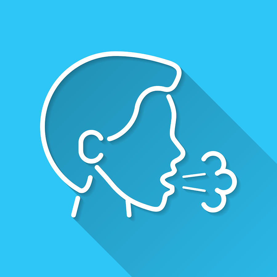 Cough. Icon on blue background - Flat Design with Long Shadow Drawing by Bgblue