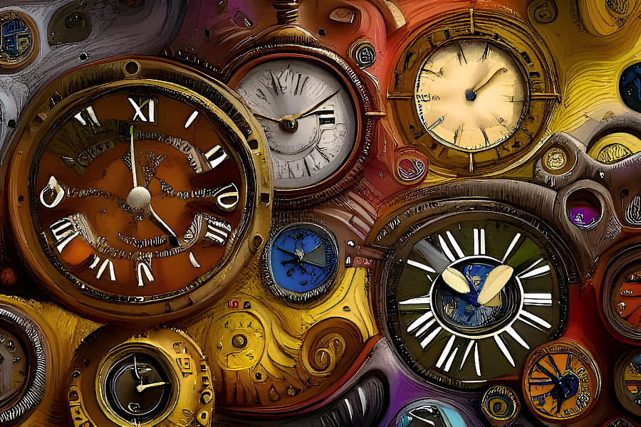 Countless Clocks  Digital Art by Debra Kewley