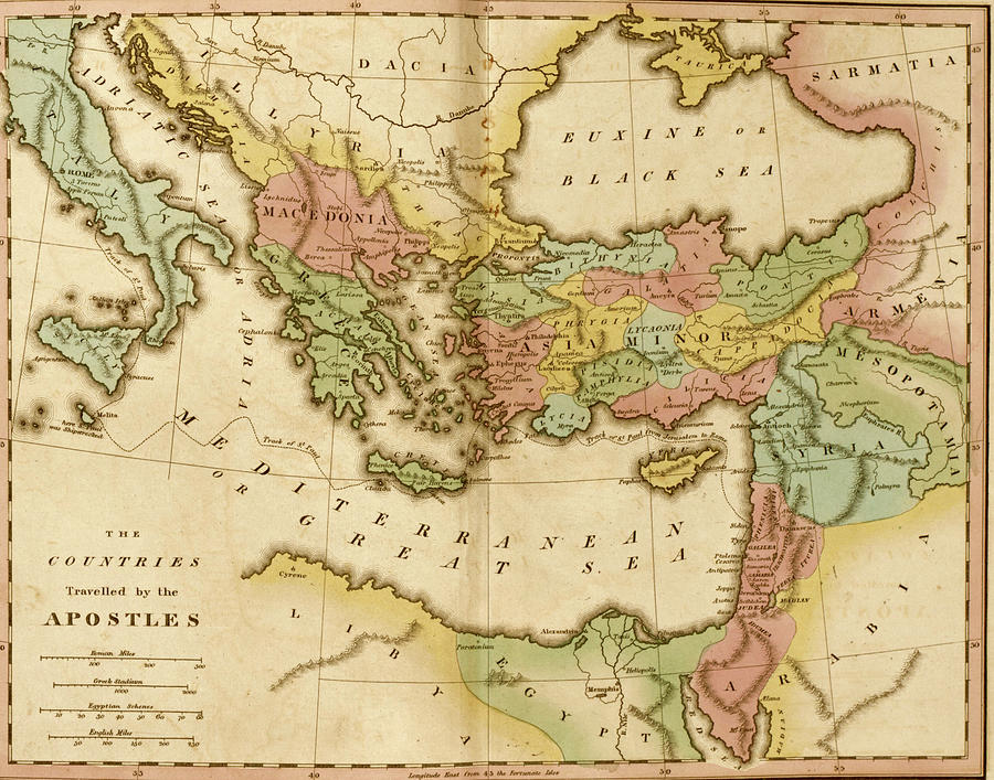 Countries travelled by the Apostles Drawing by Vintage Maps - Pixels