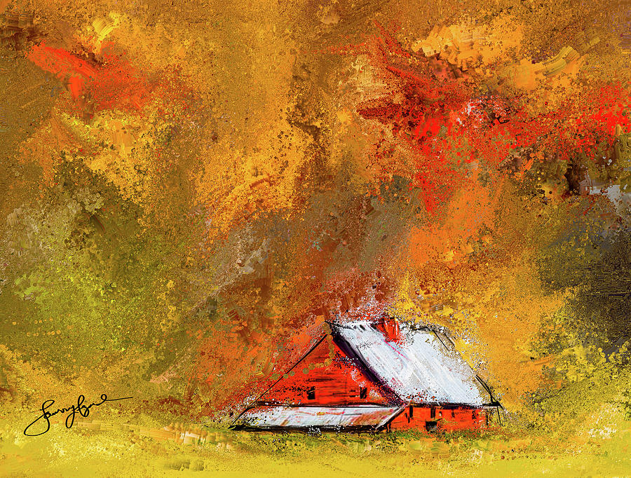 Country Autumn - Autumn Abstract Art Painting by Lourry Legarde