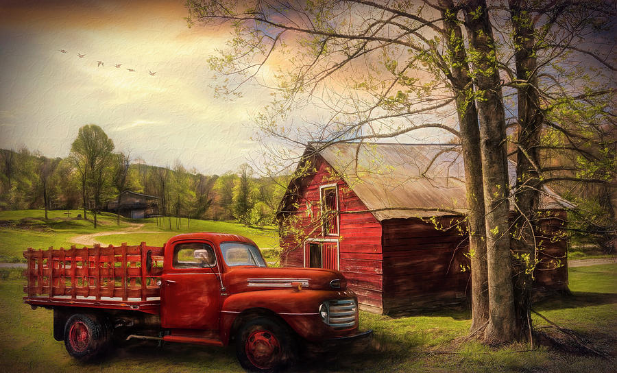 Country Barn and Truck Smoky Mountains Painting Photograph by Debra and Dave Vanderlaan