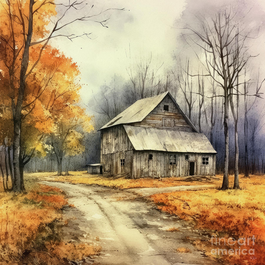 Country Barn In Autumn Painting