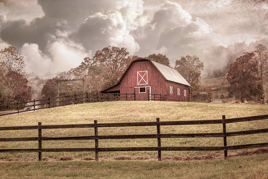 Country Barn in the Mist II Photograph by Debra and Dave Vanderlaan