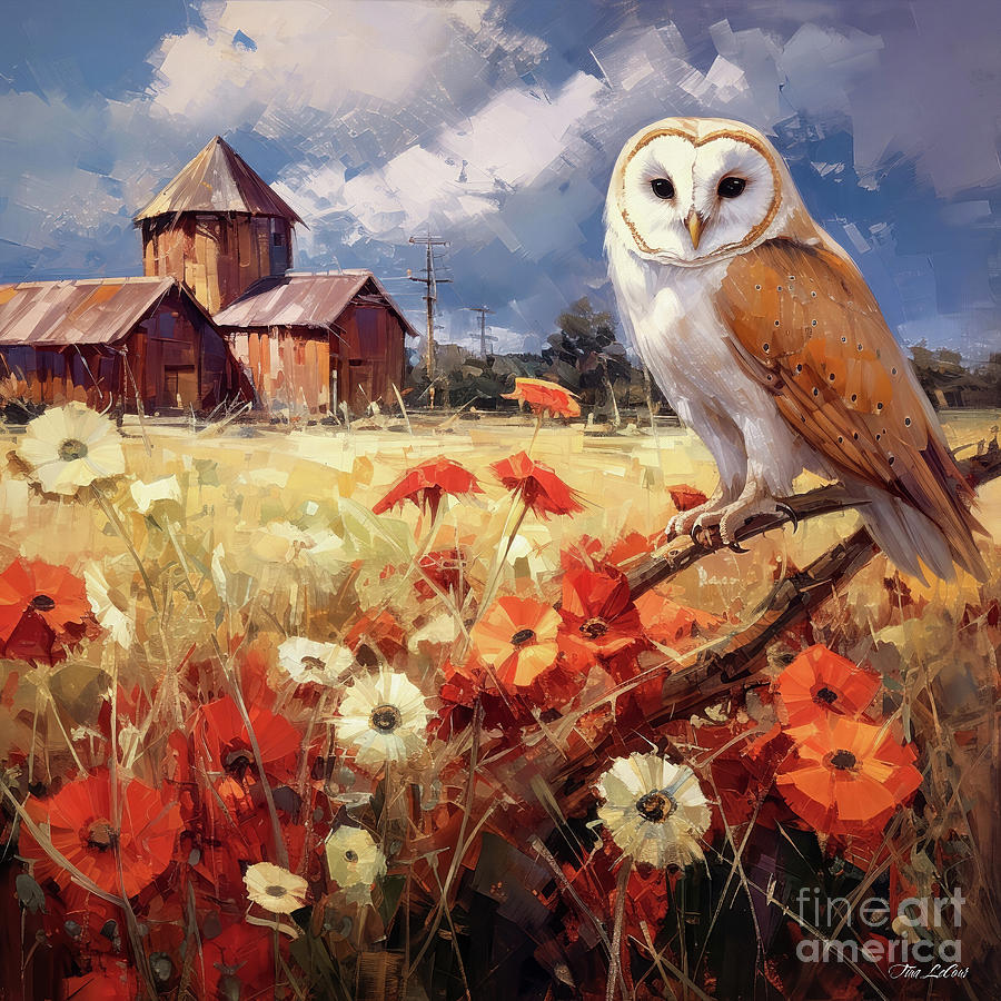 Country Barn Owl Painting by Tina LeCour