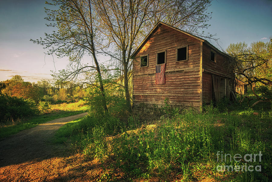 Country Barn with Flag Photograph by Debra Fedchin