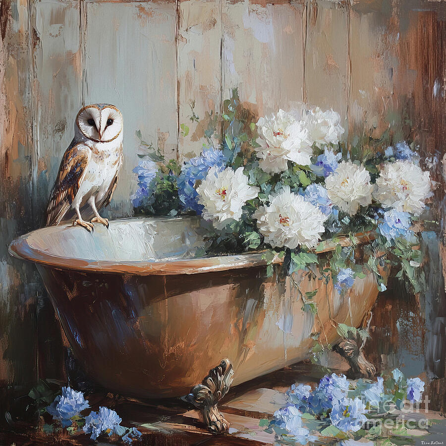 Country Bath Owl Painting by Tina LeCour Country Bath Owl Painting by Tina LeCour