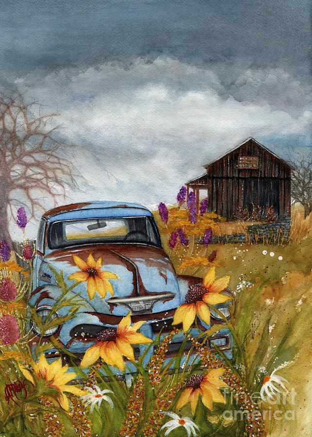 Country Blues - Dusty blue old Chevy Pick up Truck Painting by Janine Riley