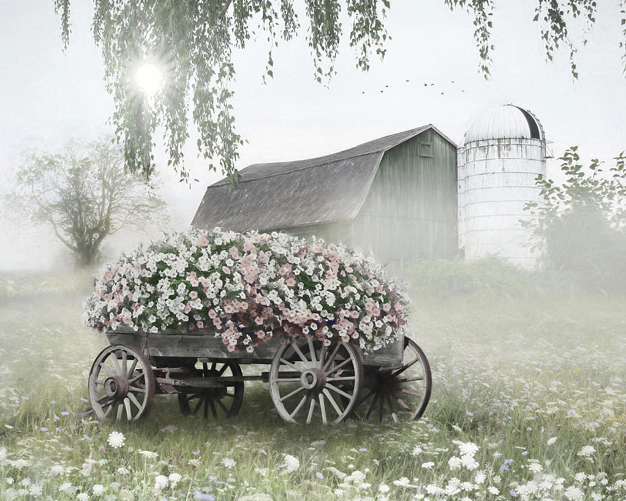 Flower Mixed Media - Country Blush Flower Wagon by Lori Deiter