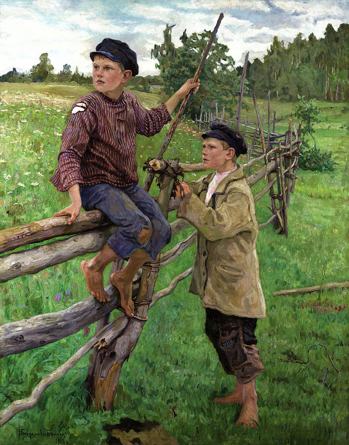 Country Boys, 1916 Painting by Nikolay Bogdanov-Belsky - Pixels